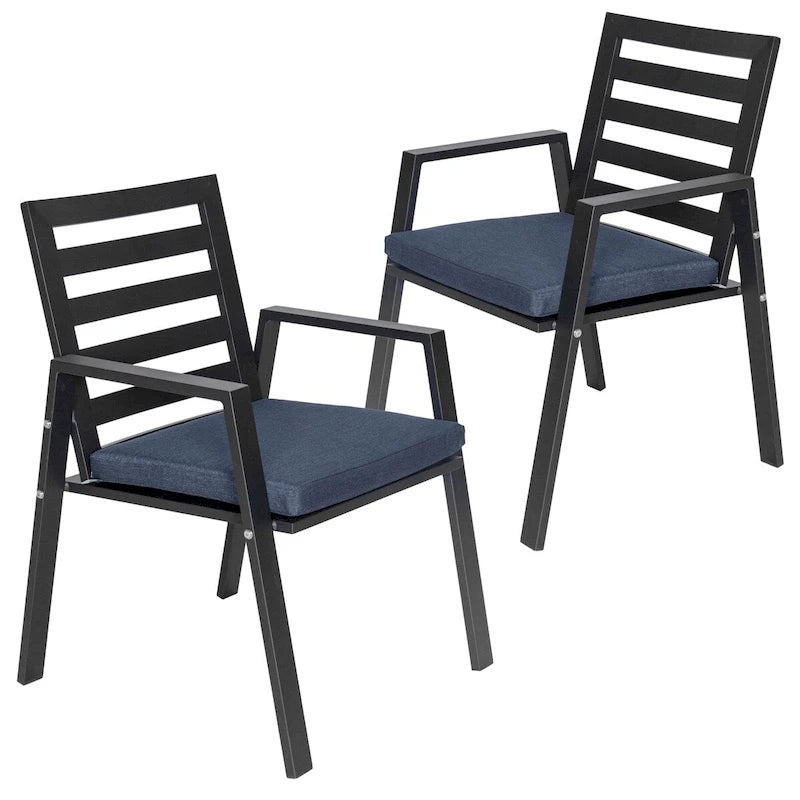 LeisureMod Chelsea Set of 2 Patio Dining Armchair in Aluminum with Cushions for Porch Backyard Pool Garden - 34.84