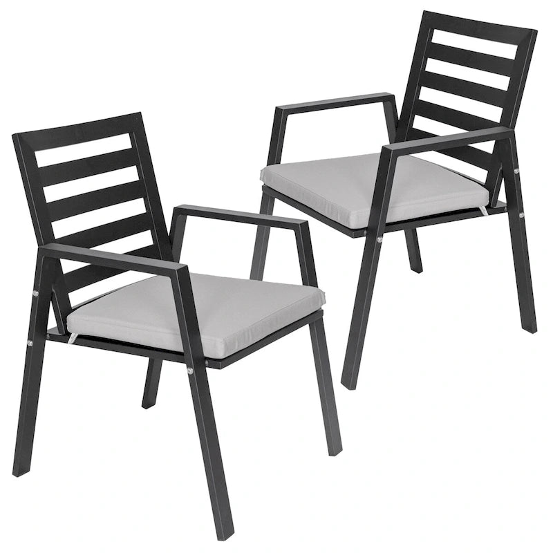 LeisureMod Chelsea Set of 2 Patio Dining Armchair in Aluminum with Cushions for Porch Backyard Pool Garden - 34.84