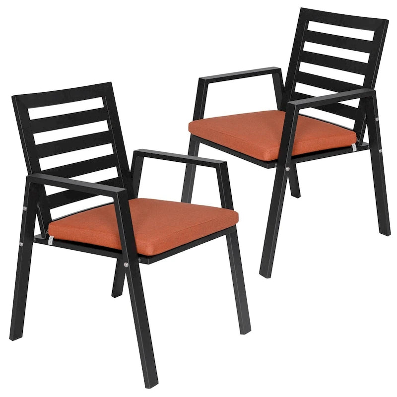 LeisureMod Chelsea Set of 2 Patio Dining Armchair in Aluminum with Cushions for Porch Backyard Pool Garden - 34.84