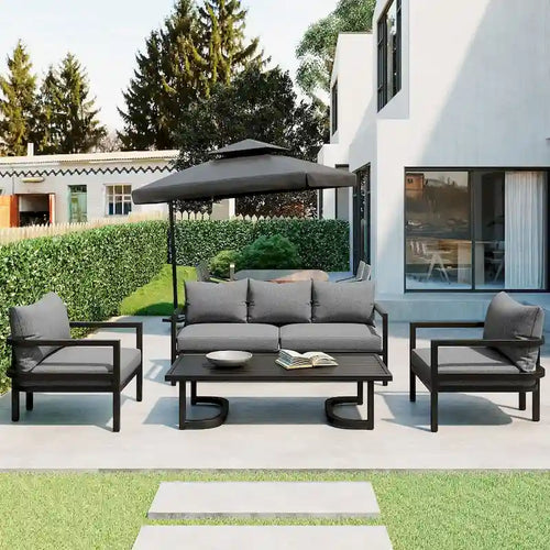 4-Piece Outdoor Steel Patio Sectional with Table and Cushions