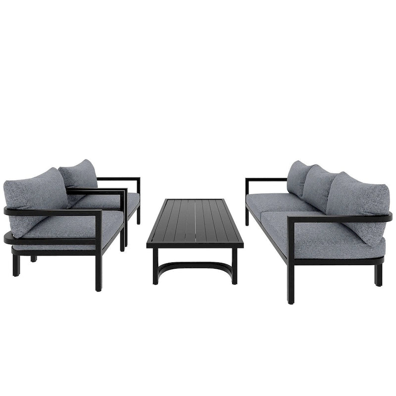 4-Piece Outdoor Steel Patio Sectional with Table and Cushions
