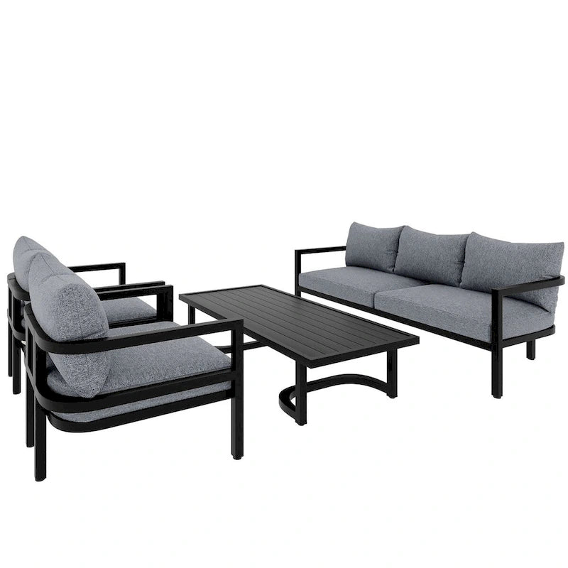 4-Piece Outdoor Steel Patio Sectional with Table and Cushions