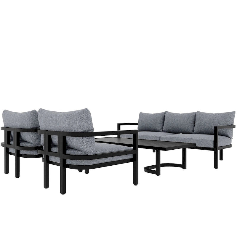 4-Piece Outdoor Steel Patio Sectional with Table and Cushions