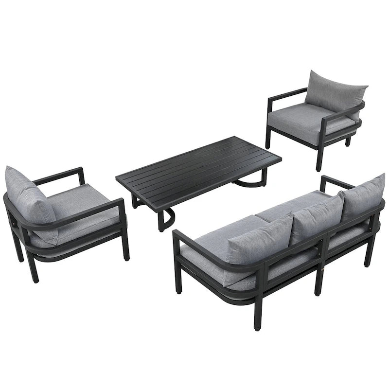 4-Piece Outdoor Steel Patio Sectional with Table and Cushions