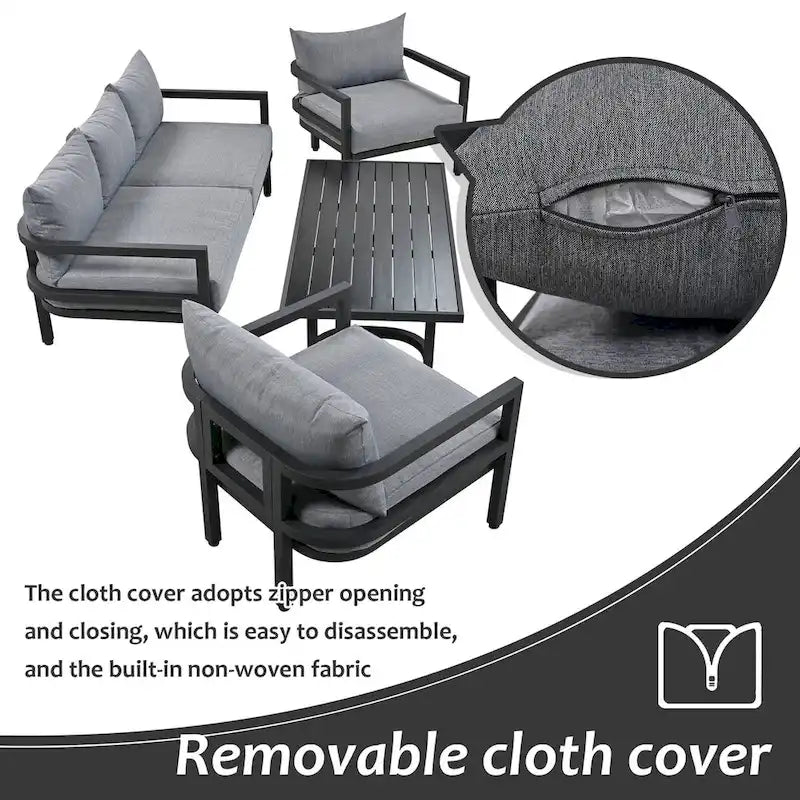 4-Piece Outdoor Steel Patio Sectional with Table and Cushions