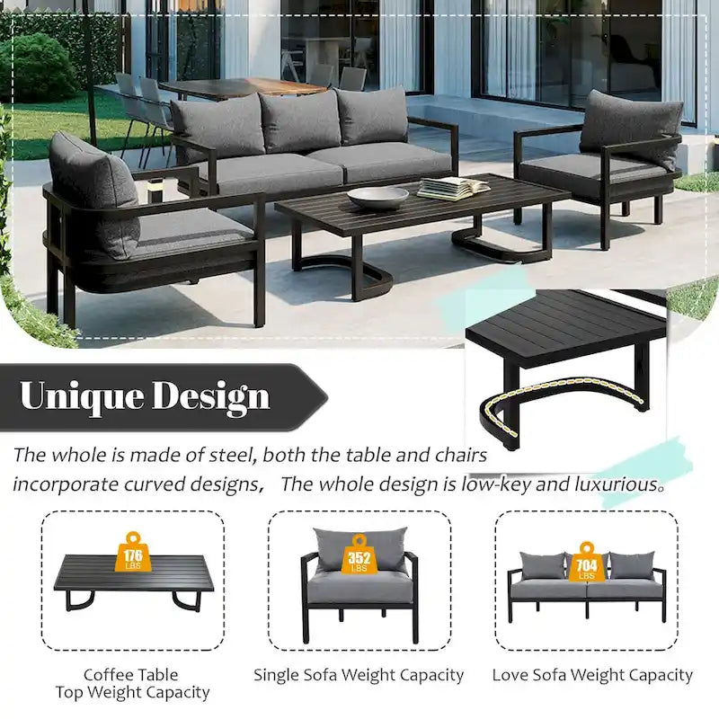 4-Piece Outdoor Steel Patio Sectional with Table and Cushions