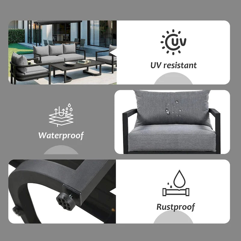 4-Piece Outdoor Steel Patio Sectional with Table and Cushions