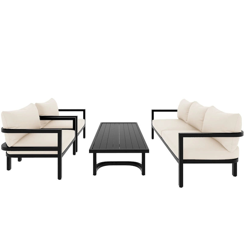 4-Piece Outdoor Steel Patio Sectional with Table and Cushions