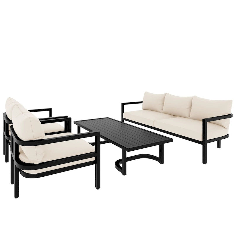 4-Piece Outdoor Steel Patio Sectional with Table and Cushions