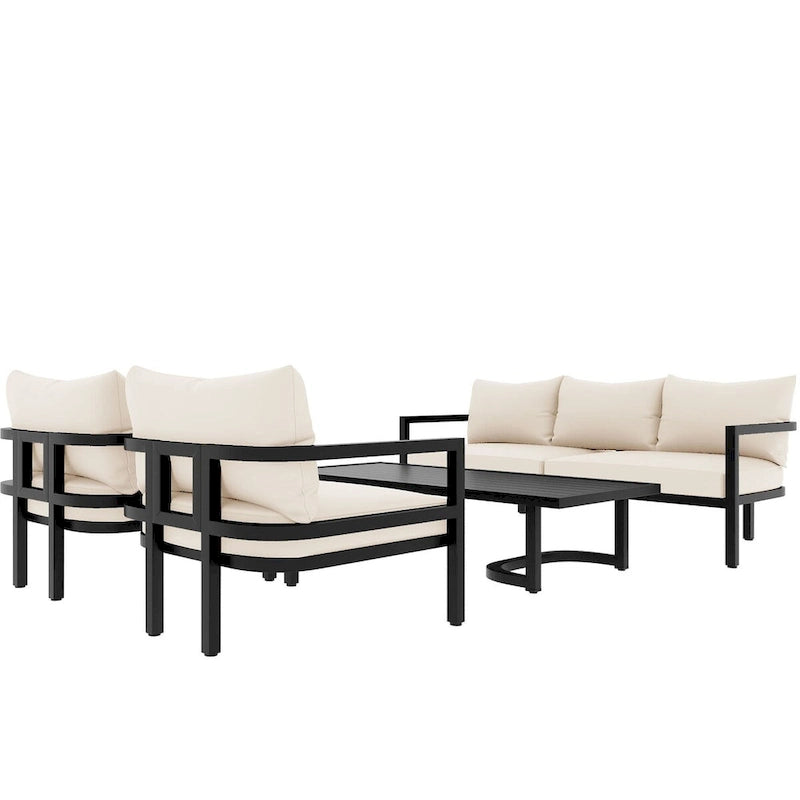 4-Piece Outdoor Steel Patio Sectional with Table and Cushions