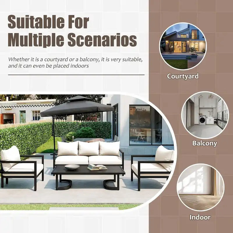 4-Piece Outdoor Steel Patio Sectional with Table and Cushions