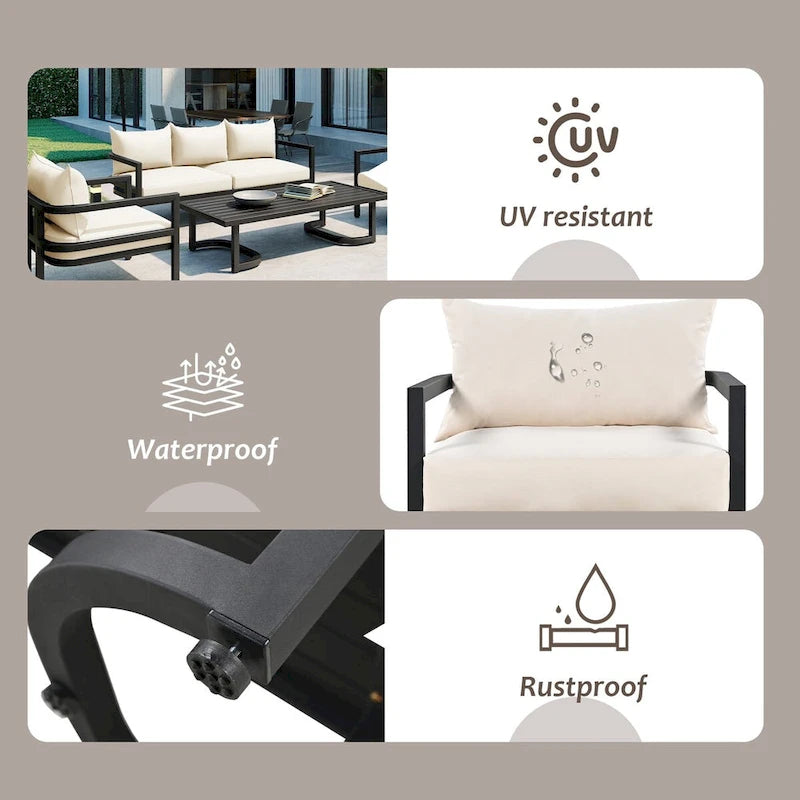 4-Piece Outdoor Steel Patio Sectional with Table and Cushions