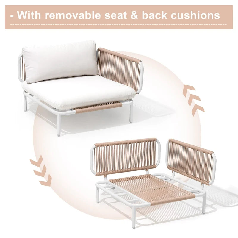 Outdoor 5 Seater Patio Sectional Sofa Conversation Set, Customizable Set by Combining Multiple Chairs - Combined by 5 chairs
