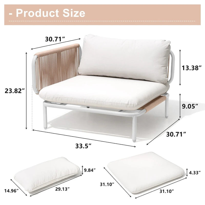Outdoor 5 Seater Patio Sectional Sofa Conversation Set, Customizable Set by Combining Multiple Chairs - Combined by 5 chairs