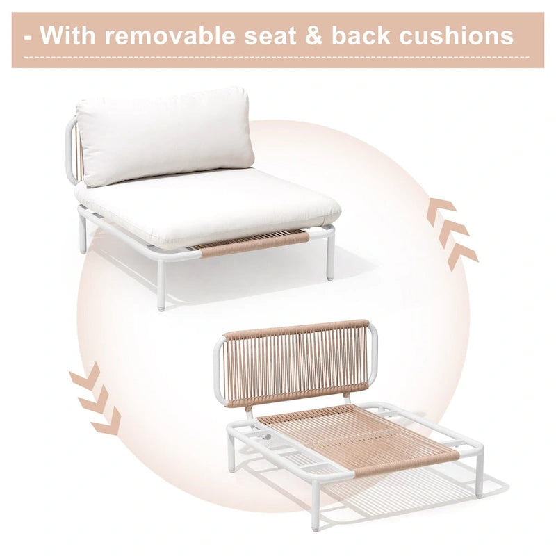 Outdoor 5 Seater Patio Sectional Sofa Conversation Set, Customizable Set by Combining Multiple Chairs - Combined by 5 chairs