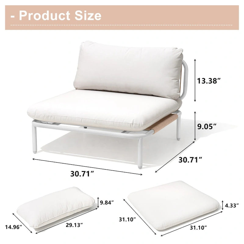 Outdoor 5 Seater Patio Sectional Sofa Conversation Set, Customizable Set by Combining Multiple Chairs - Combined by 5 chairs