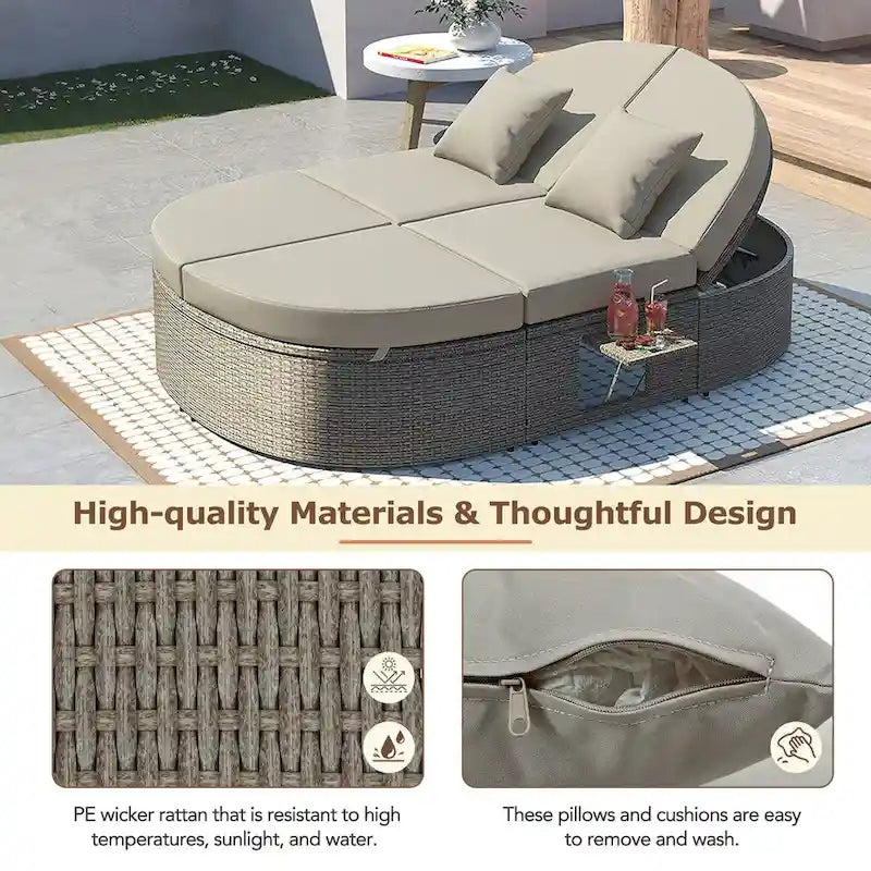 Gray PE Rattan Outdoor Daybed for 2