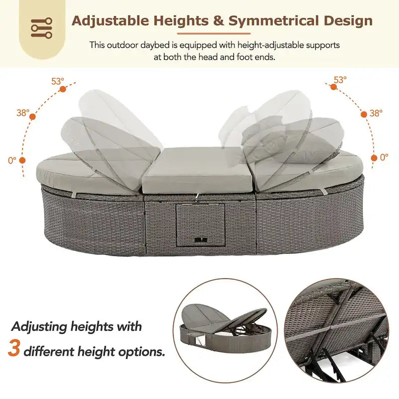 Gray PE Rattan Outdoor Daybed for 2