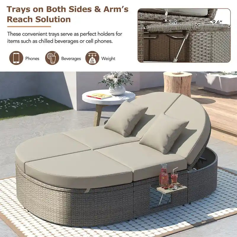 Gray PE Rattan Outdoor Daybed for 2