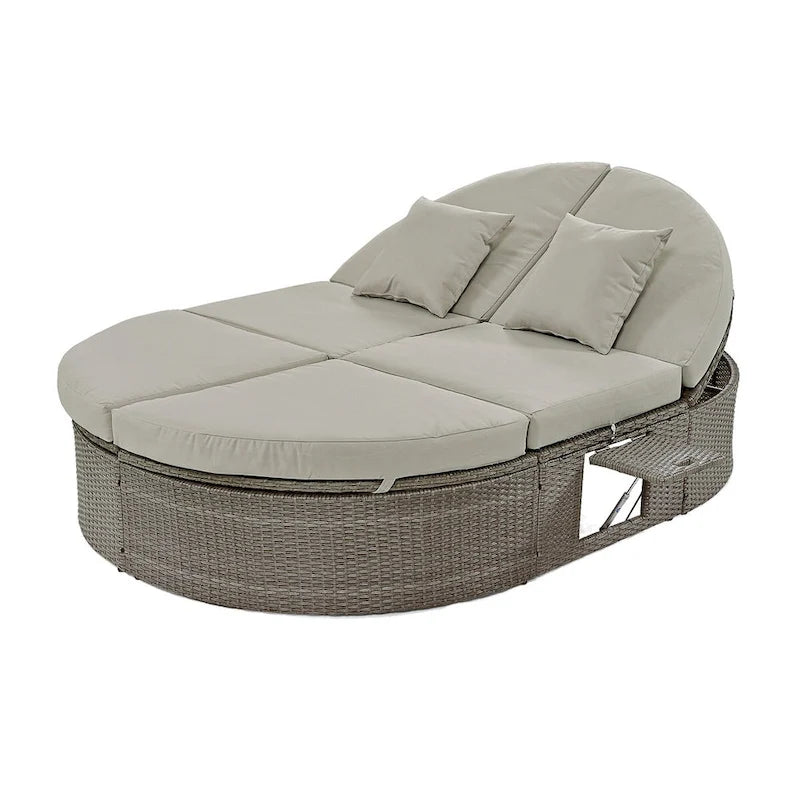 Gray PE Rattan Outdoor Daybed for 2