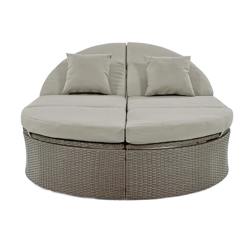 Gray PE Rattan Outdoor Daybed for 2