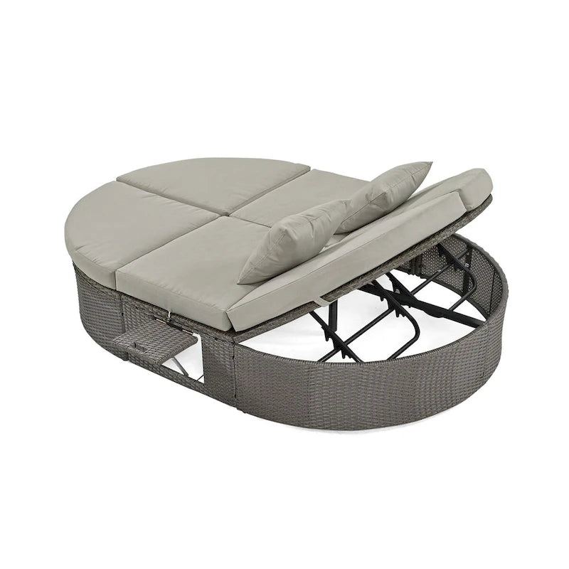 Gray PE Rattan Outdoor Daybed for 2