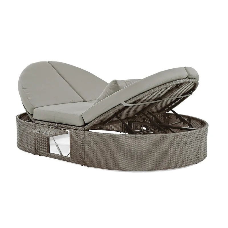 Gray PE Rattan Outdoor Daybed for 2