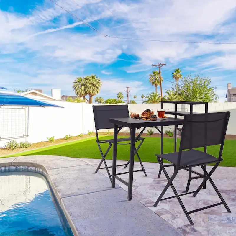 3PCS Patio Bistro Set, Patio Set of Foldable Patio Table and Chairs - 2 Person Seating