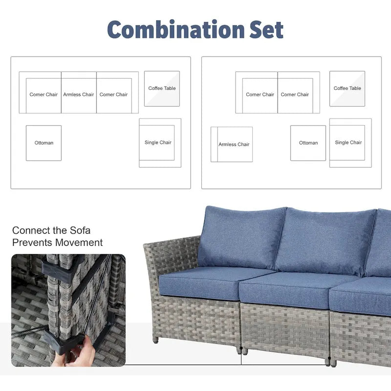 XIZZI 10-piece Outdoor Patio Furniture Rattan Wicker Conversation Sofa Set with Fire Pit