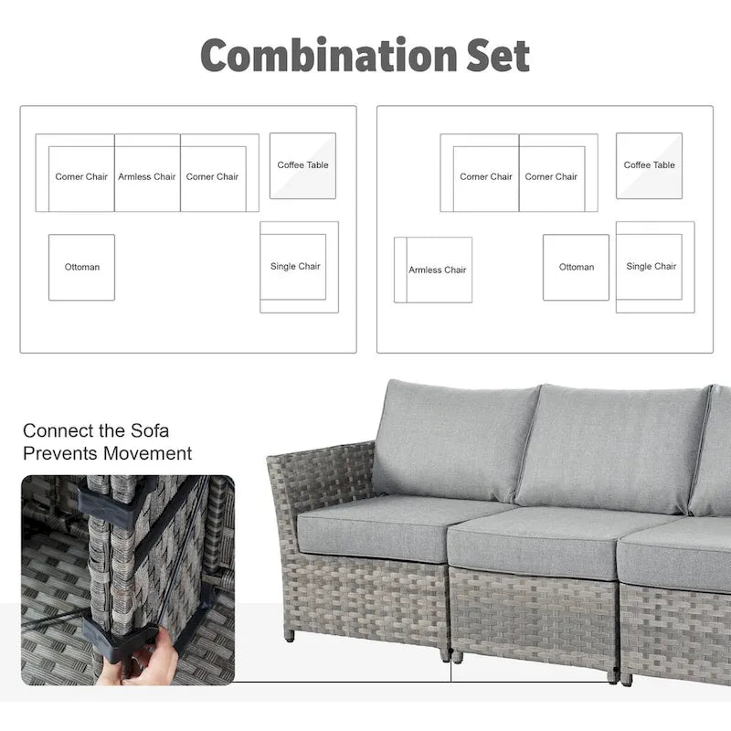 XIZZI 10-piece Outdoor Patio Furniture Rattan Wicker Conversation Sofa Set with Fire Pit