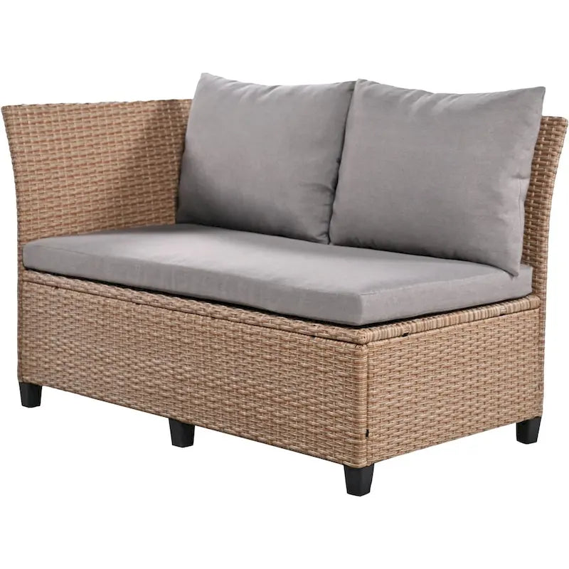 Brown 5-Piece Outdoor Patio PE Wicker Rattan L-Shaped Sectional Sofa Set