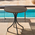 Outdoor Round Side Table with Steel Frame and Slat Tabletop