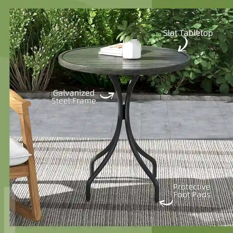 Outdoor Round Side Table with Steel Frame and Slat Tabletop
