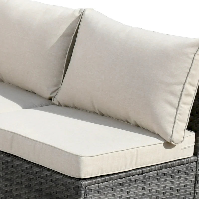 HOOOWOOO 8-piece Grey Wicker Outdoor Patio Furniture Sectional Set with Fire Pit