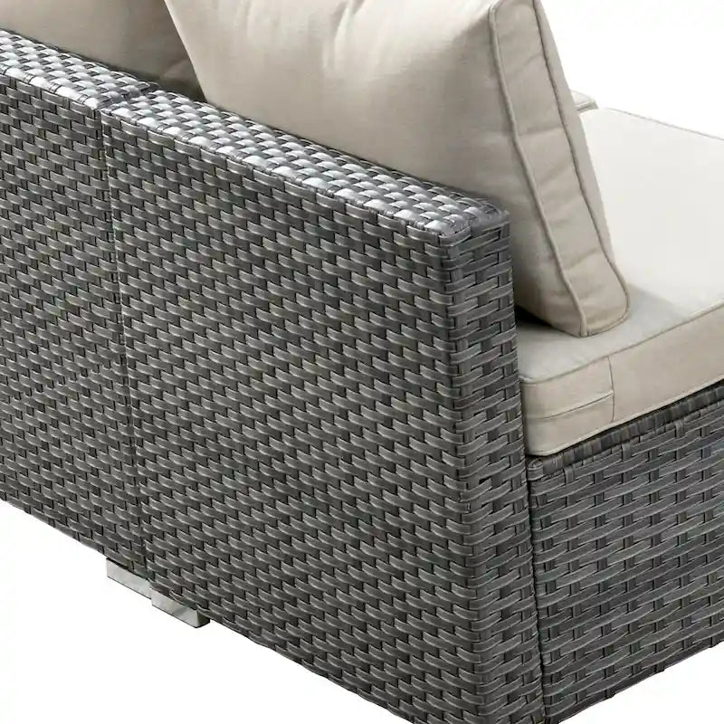 HOOOWOOO 8-piece Grey Wicker Outdoor Patio Furniture Sectional Set with Fire Pit