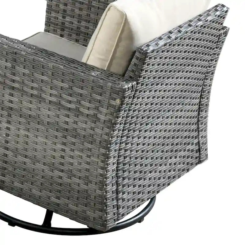 HOOOWOOO 8-piece Grey Wicker Outdoor Patio Furniture Sectional Set with Fire Pit