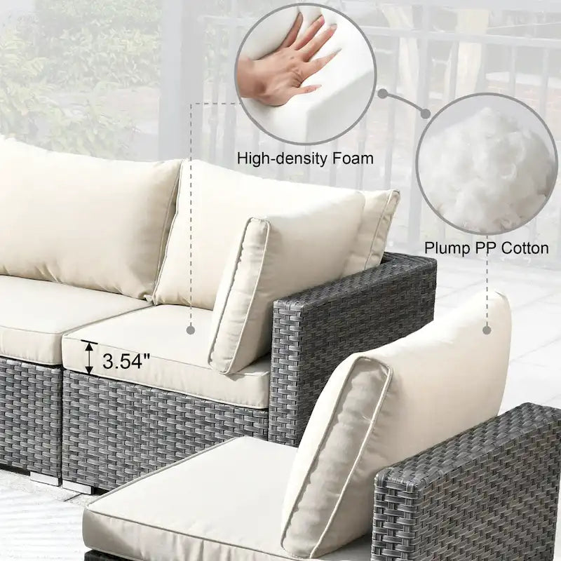 HOOOWOOO 8-piece Grey Wicker Outdoor Patio Furniture Sectional Set with Fire Pit