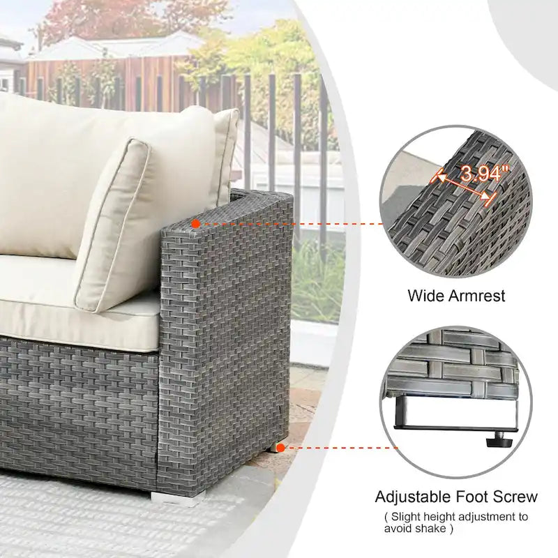 HOOOWOOO 8-piece Grey Wicker Outdoor Patio Furniture Sectional Set with Fire Pit