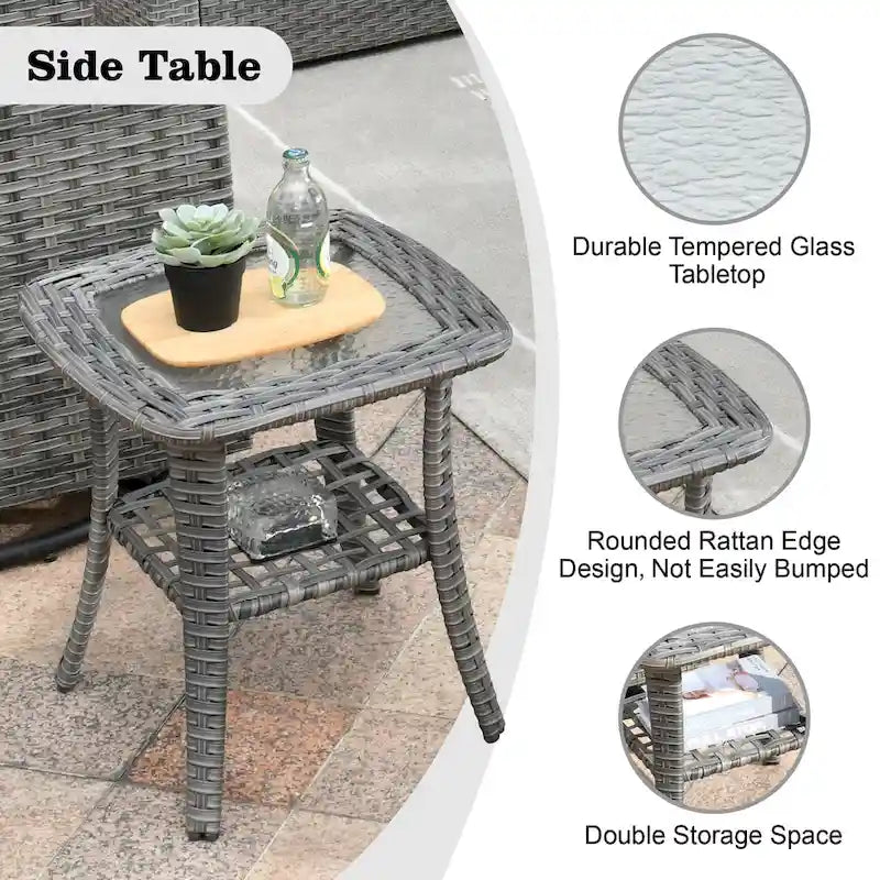 HOOOWOOO 8-piece Grey Wicker Outdoor Patio Furniture Sectional Set with Fire Pit
