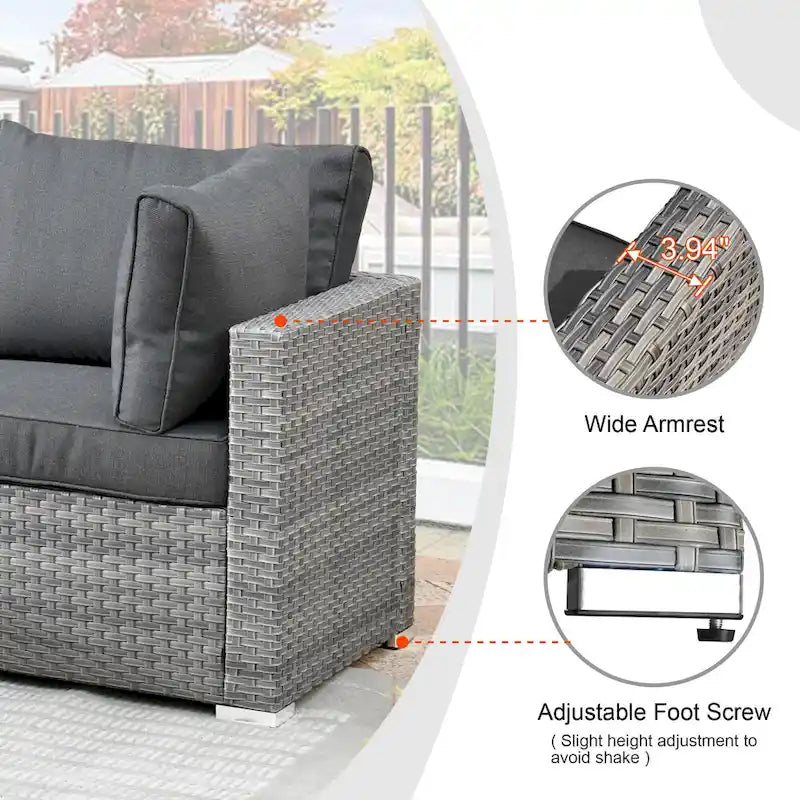 HOOOWOOO 8-piece Grey Wicker Outdoor Patio Furniture Sectional Set with Fire Pit