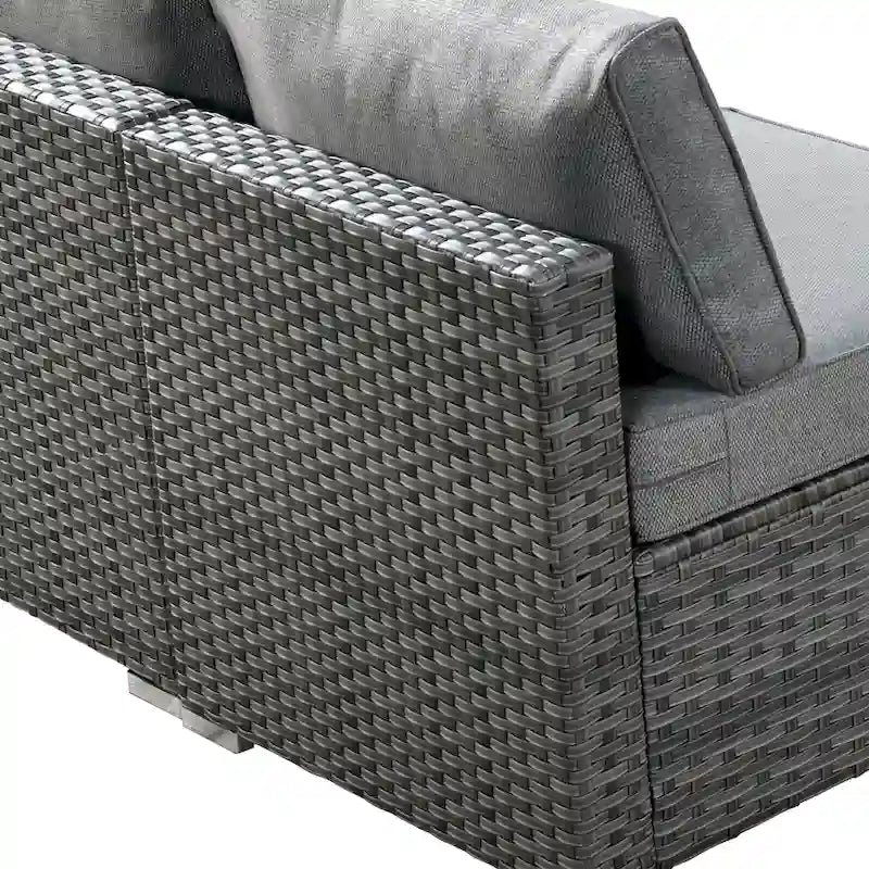 HOOOWOOO 8-piece Grey Wicker Outdoor Patio Furniture Sectional Set with Fire Pit