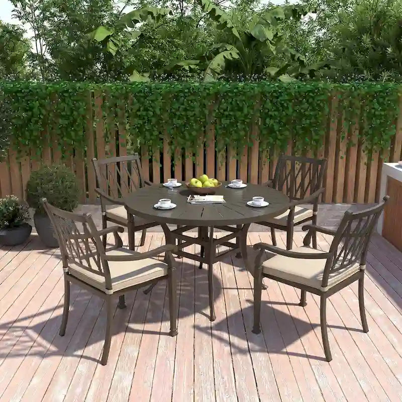 Patio Cast Aluminum Lattice Dining Chairs with Cushions (Set of 4)