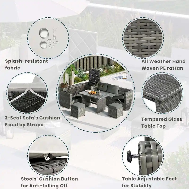 Outdoor 6-Piece Rattan Sofa Set