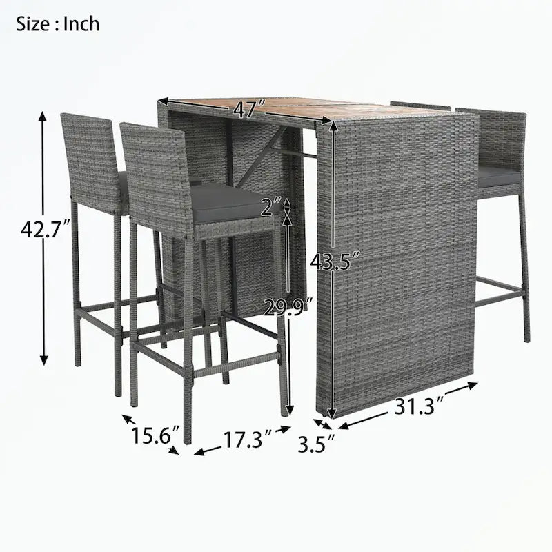 5-pieces Outdoor Patio Wicker Bar Set