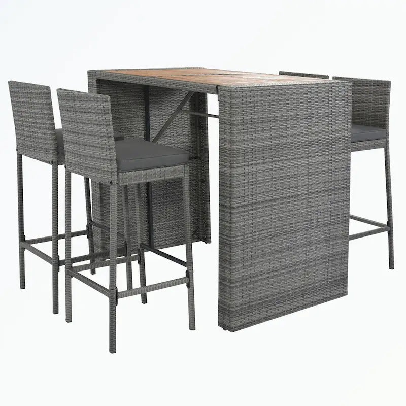 5-pieces Outdoor Patio Wicker Bar Set