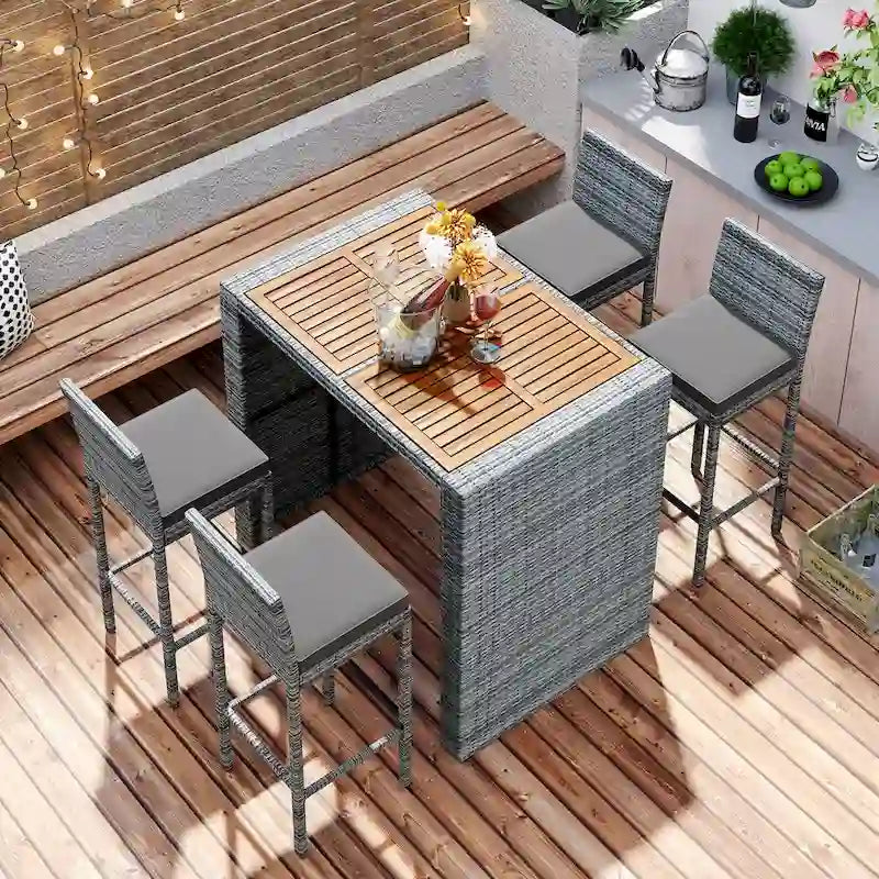 5-pieces Outdoor Patio Wicker Bar Set