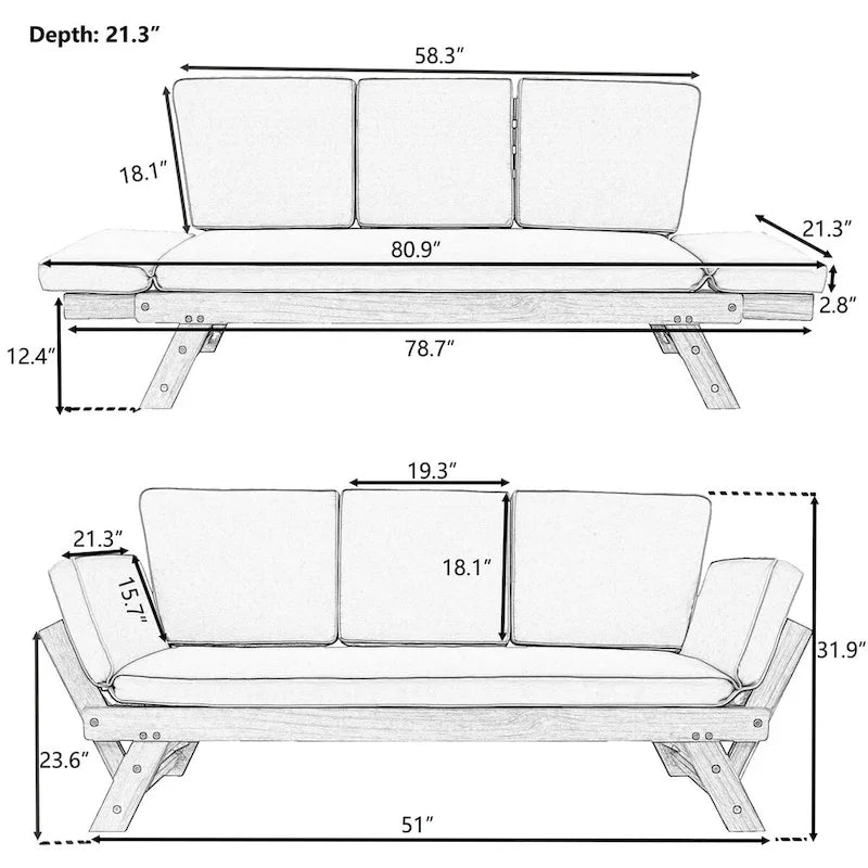 Nestfair Outdoor Adjustable Daybed Sofa Chaise Lounge with Cushions - N/A