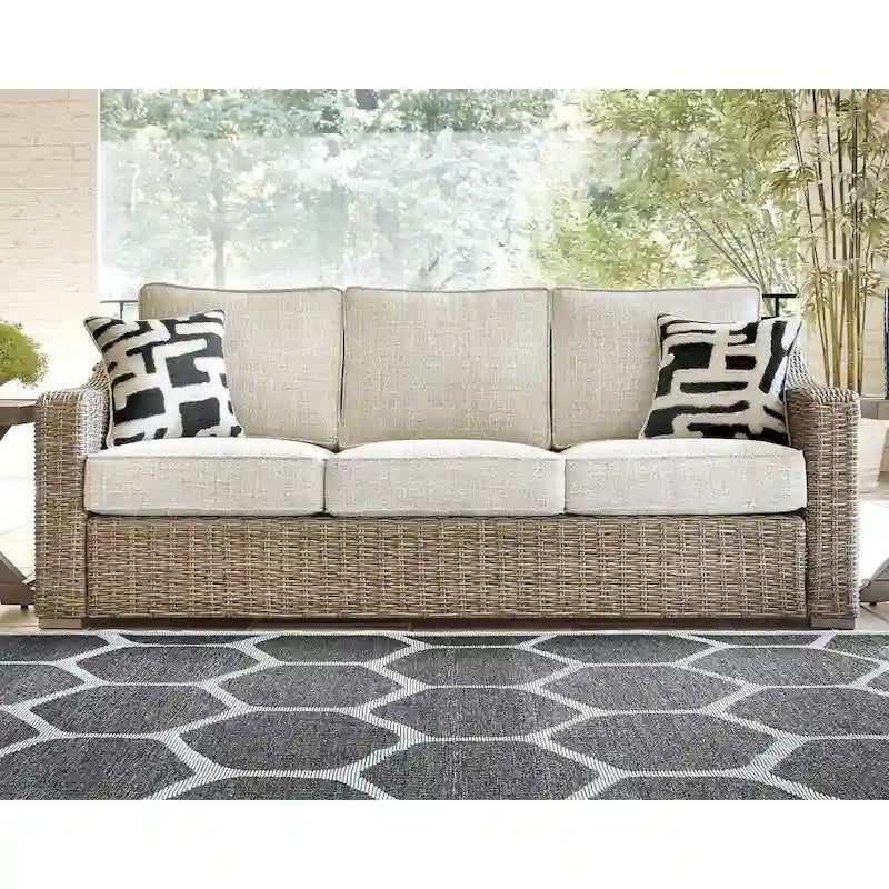 Signature Design by Ashley Beachcroft Brown/Beige Outdoor Sofa, Lounge Chairs and Fire Pit - 83 W x 37 D x 36 H