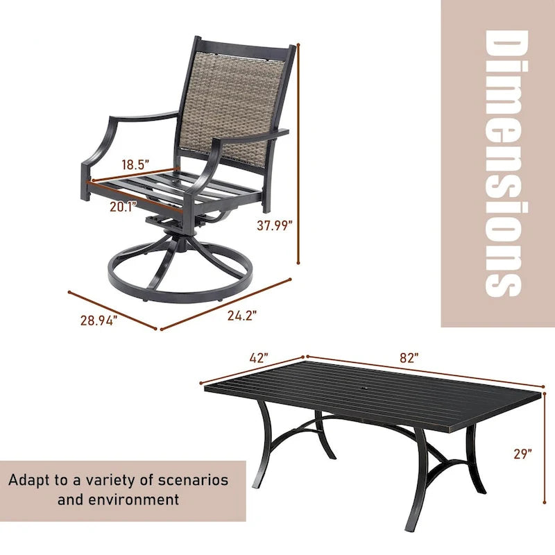 5 Piece Outdoor Patio Aluminum Dining Set With Rectangular Table