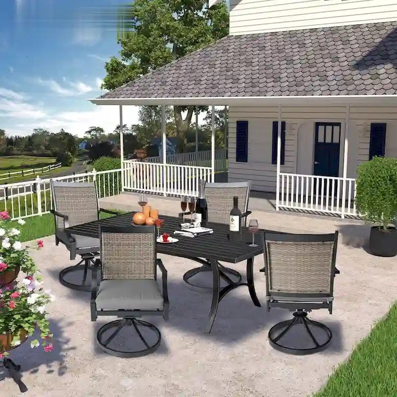 5 Piece Outdoor Patio Aluminum Dining Set With Rectangular Table